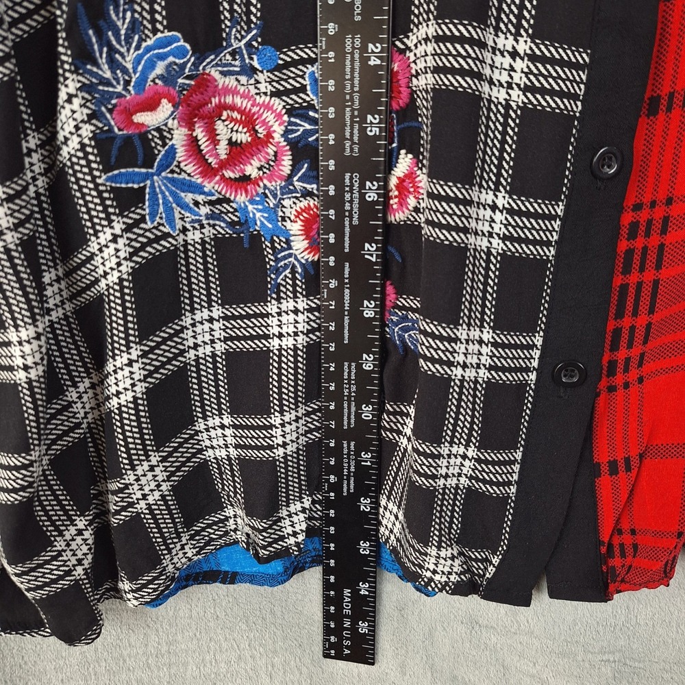 Womens Top 2X Artsy Plaid Flannel Boho Floral Cottagecore Patchwork Button Tunic - Picture 5 of 7